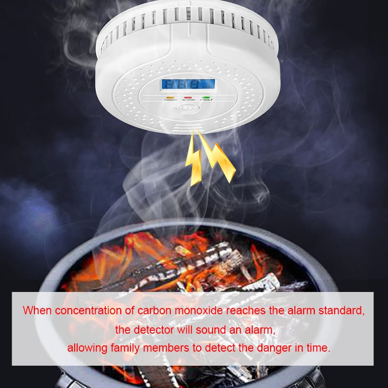 2025 New Version Carbon Monoxide Detector Alarm Sensor 85dB Sound Warning LCD Digital Display Home Security CO Poisoning Siren