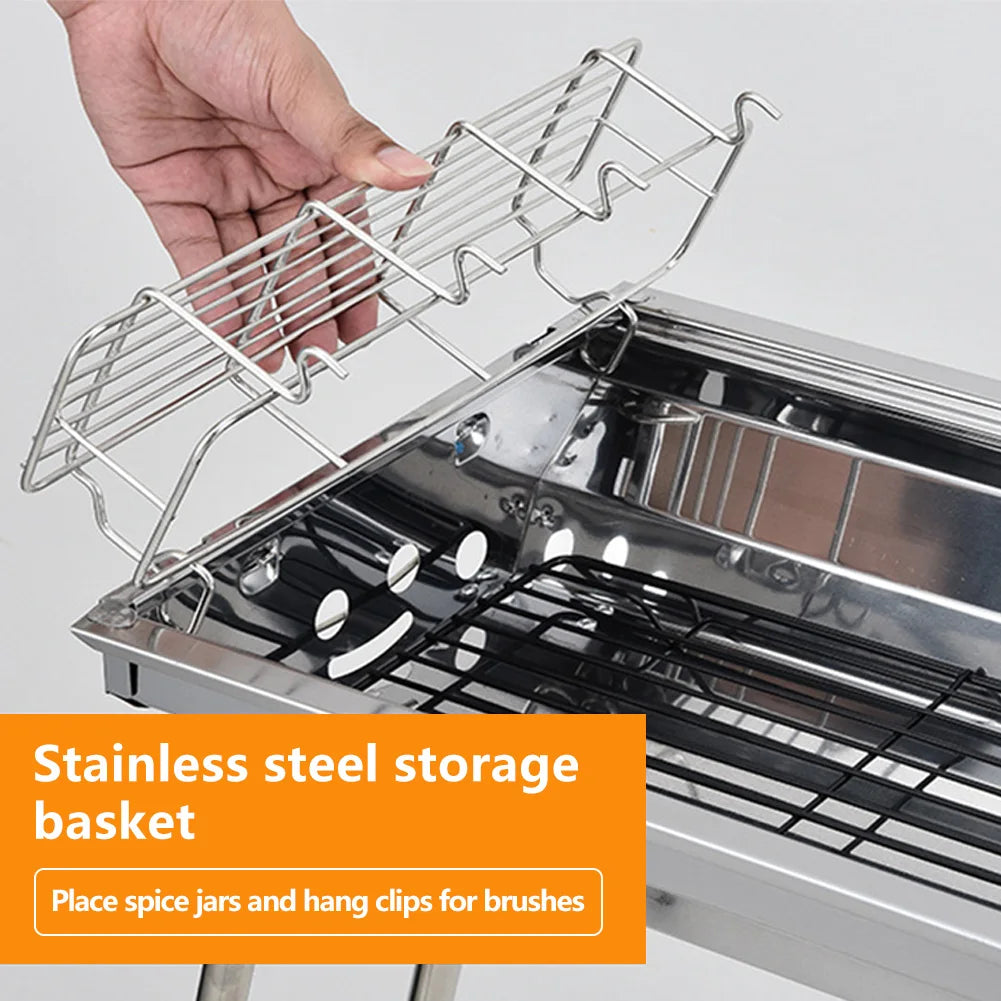 Barbecue Grill, Stainless Steel BBQ, Large Folding Portable BBQ Grill, Charcoal Grill for Outdoor Cooking Camping Hiking Picnics