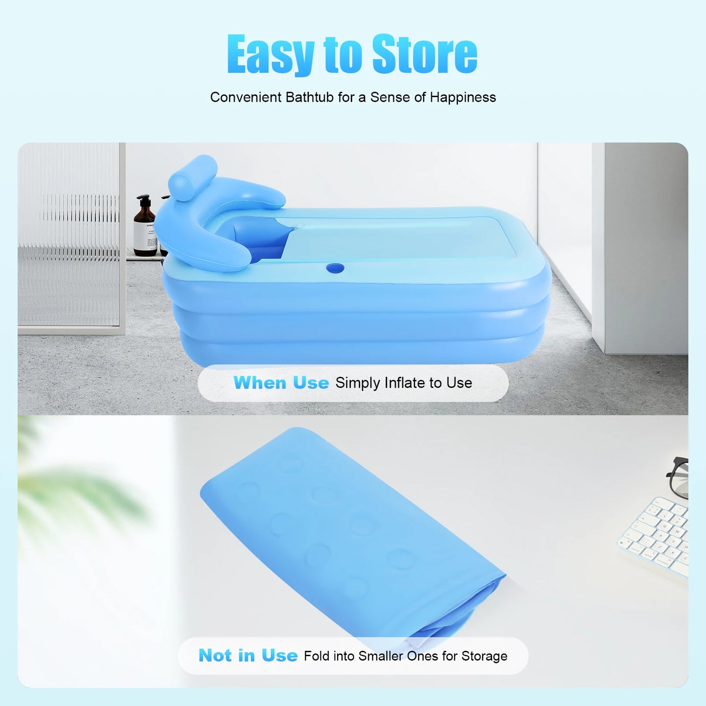Modern Large Blue PVC Inflatable Bathtub Portable Folding Self-Contained Outdoor Bathtub for Adults And Children 160x84x64 Cm