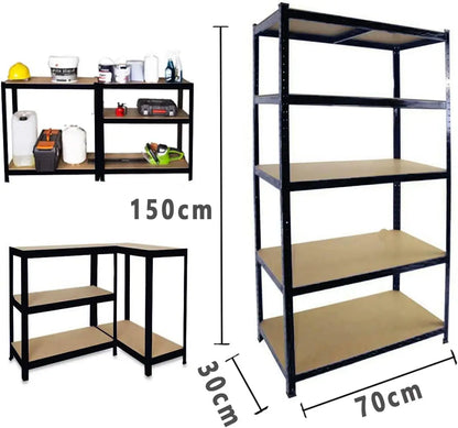 BRIEFNESS Adjustable height 5 layer storage unit boltless design industrial shelves, garage warehouse shed finishing 180X90X40CM