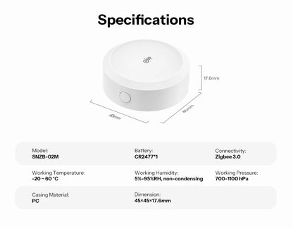 Sonoff Air Pressure Sensor Zigbee Temperature Humidity Barometric Smart Home Indoor Weather Monitor APP Alert Office SNZB-02M