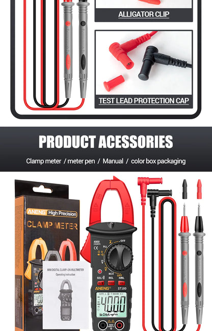 ANENG ST180 AC Current Clamp Meter  Digital 4000 Counts Multimeter Ammeter Voltage Tester Car Amp Hz Capacitance NCV Ohm Tool