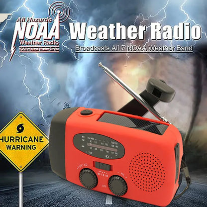 2000mAh Emergency Radio RechargeablePower Bank with  Portable FM Radio USB/Solar/Hand Crank Charging SOS Alarm & Flashlight