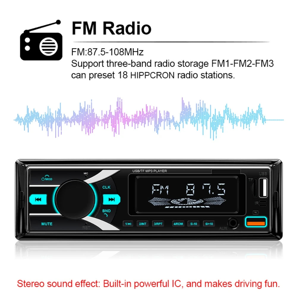 HIPPCRON Car MP3 Radio 1 Din Car Player 7 colorful lights Stereos for Car Universal FM Music Radio Optional With Remote Control