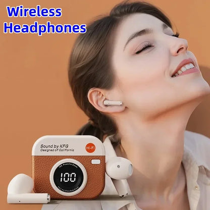 Wireless Bluetooth headphones retro camera creative battery level display music headphones long-lasting battery life