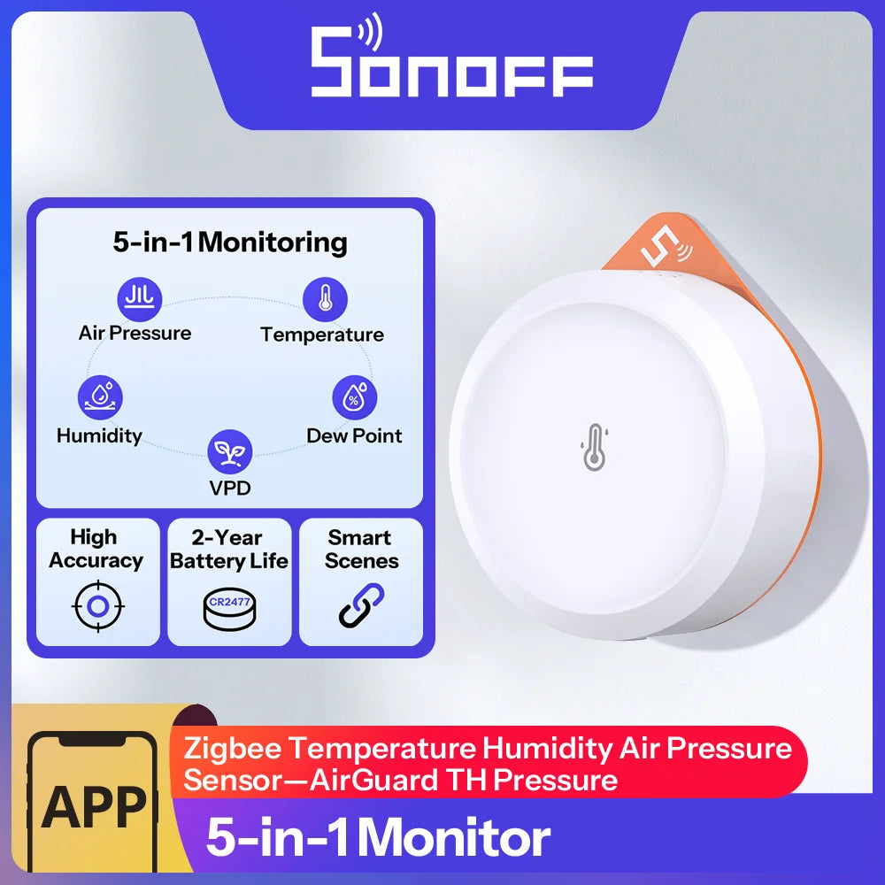 Sonoff Air Pressure Sensor Zigbee Temperature Humidity Barometric Smart Home Indoor Weather Monitor APP Alert Office SNZB-02M