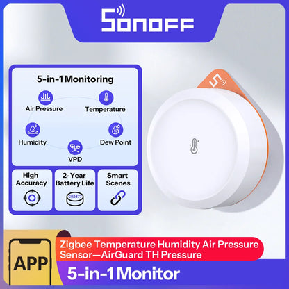 Sonoff Air Pressure Sensor Zigbee Temperature Humidity Barometric Smart Home Indoor Weather Monitor APP Alert Office SNZB-02M