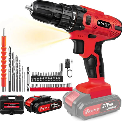 21V Cordless Drill,45Nm Electric Screwdriver Set with 29PCS Accessories, 2 Variable Speed for Home DIY Project Kit