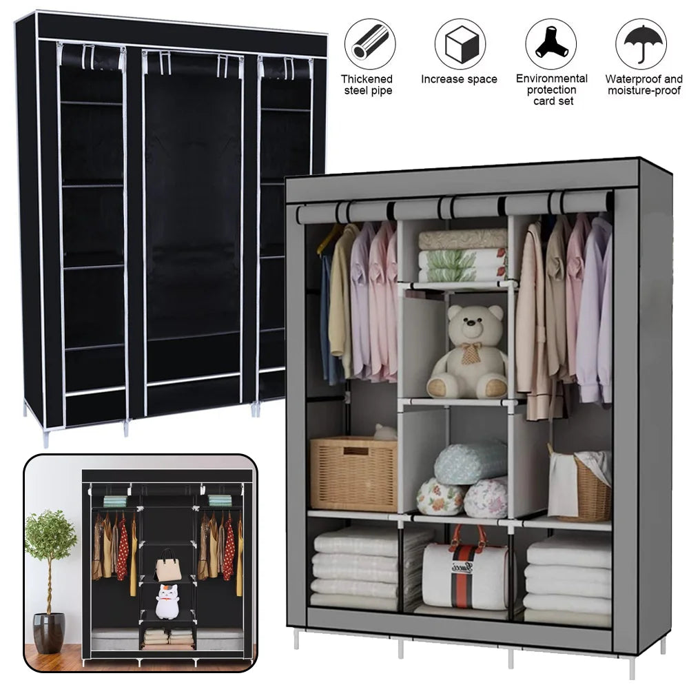 Reinforcement Canvas Wardrobe, Thickened Steel Pipe, Waterproof And Moisture-proof, Easy Installision, Compartment Storage