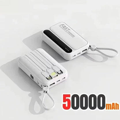 Lenovo 500000mAh Fast Charge Power Bank Portable Large Capacity 4 Built‑in Cables Backup Battery for Smartphones Daily Outdoor