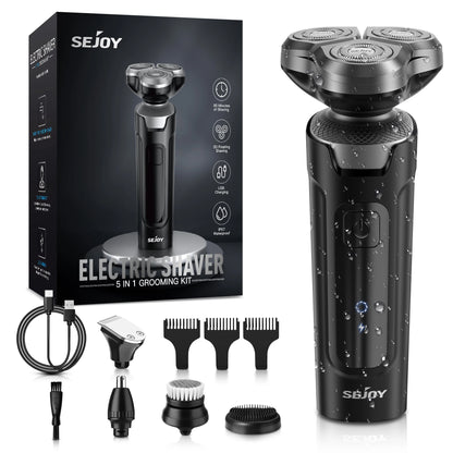 Sejoy 5 in 1 Electric Razor Shaver Barber for Men Rechargeable with Beard Trimmer Portable Shavers for Travel