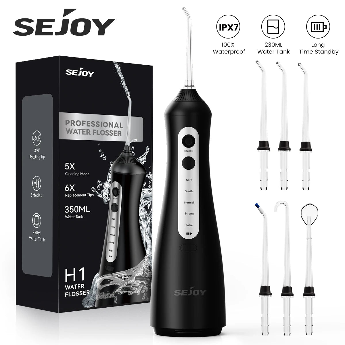 SEJOY Dental Oral lrrigator for Men Women Teeth Cleaner Portable Dental Water Flosser 4 Modes IPX7 Mouth Washing Machine