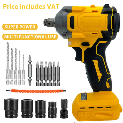 Cordless Impact Wrench Replace for Dewalt 18V 20V Max Battery, 1/2" Brushless Electric Wrench with 4 Sockets 3000RPM Tool Only