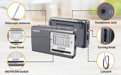 XHDATA D-219 Portable Pocket Radio TECSUN R-9012 FM AM SW Receiver Great Sound Headphone Jack for Elderly Home Outdoor Travel
