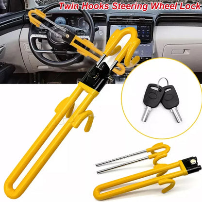 Heavy Duty Steering Wheel Lock High Security Anti Theft Twin Bar Hook Car Van  Adjustable Locking and with 2 Keys