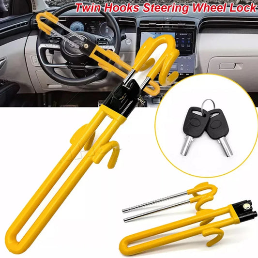Heavy Duty Steering Wheel Lock High Security Anti Theft Twin Bar Hook Car Van  Adjustable Locking and with 2 Keys