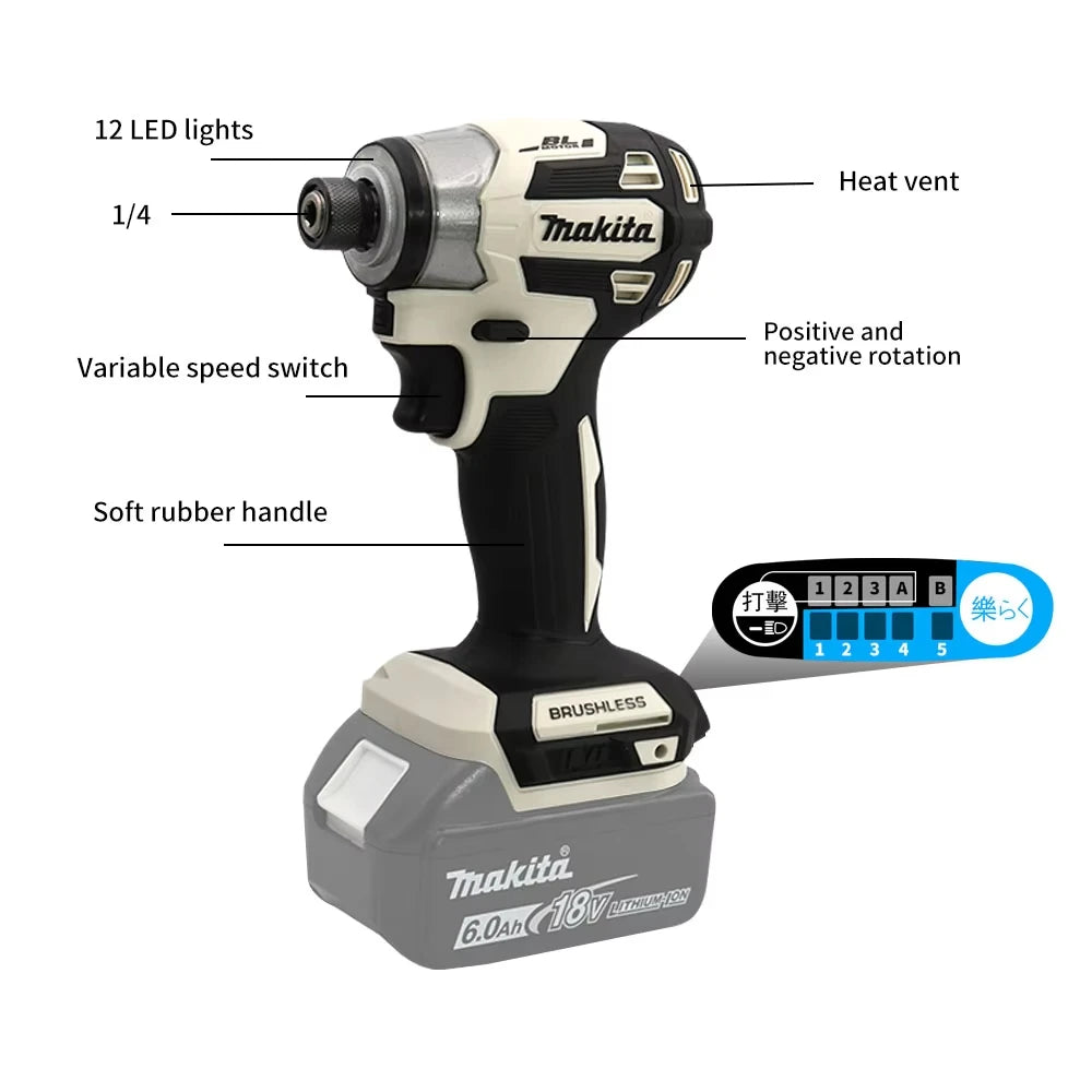 Makita DTD173 18V Cordless Impact Driver 180 N.m Brushless Electric Drill Screwdriver LED Light Multi-function Household To