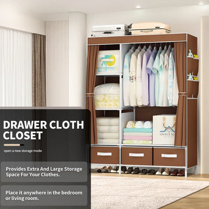 Large Canvas Wardrobe With Hanging Rail Shelving Fabric Clothes Storage Cupboard