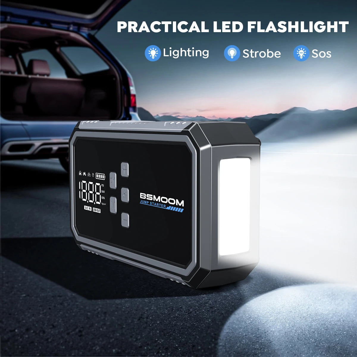 4-in-1 Jump Starter with Air Pump Starter Box Battery Pack with Digital Tire Inflator Car Battery Jump Starter