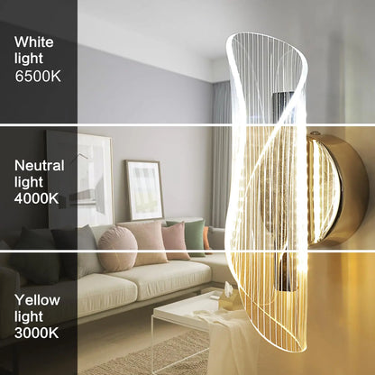 LED Interior Wall Sconce,12W Dimmable Modern Wall Lamp, Acrylic Interior Wall Light for Bedroom, Hallway,3000K-6500K, Gold