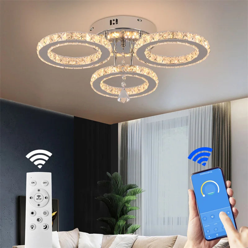 Modern Crystal Chandelier Ceiling Lamp Chrome Flush Mounted Pendant Light Luminari Dining Living Room Plafon Led Hanging Lampara