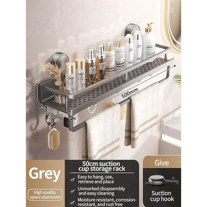 No Drill Suction Cup Suction Bathroom Rack Bathroom Shelf Toilet Space Aluminum Hanging Rack Bathroom Organizer Hang On The Wall
