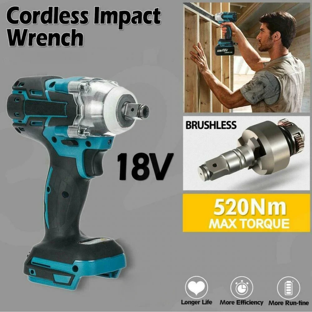 520NM Brushless Electric Impact Wrench Cordless Wrench Screwdriver PowerTool For Makita 18V Battery Pin