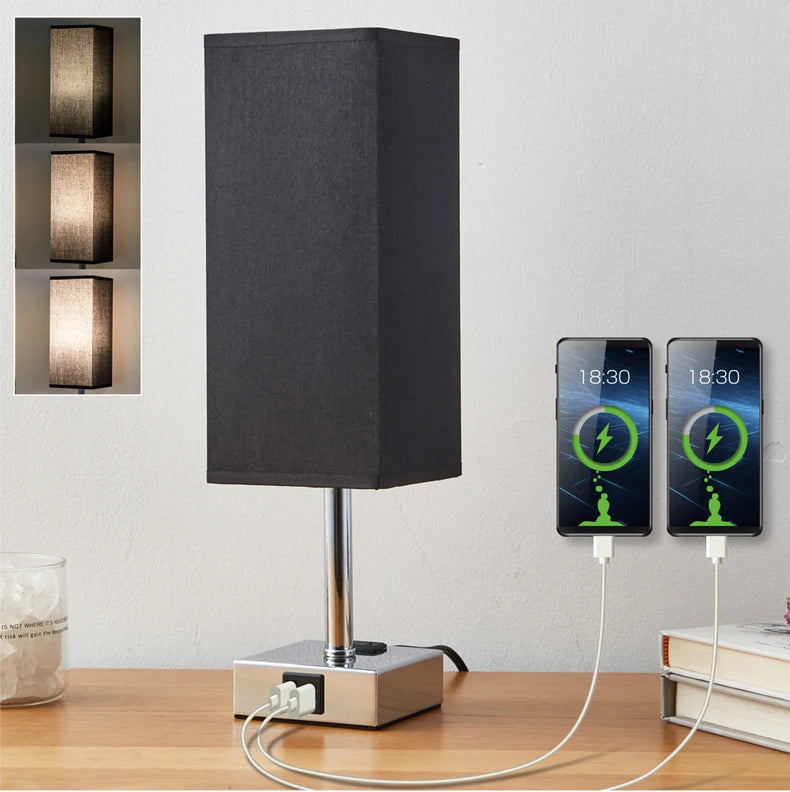 Bedside Lamp Touch Control Table Lamp with USB A+C Charging Ports 3-Way Dimmable Desk Lamps with Fabric Shade for Bedroom 2025