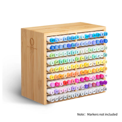 Ohuhu Bamboo Marker Organizer Wooden Desktop Storage Hold 126 Markers Pens Pencils Art Brushes Stationary Organizer Pen Holder