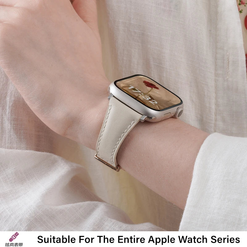 Four-leaf Clover Magnetic Leather Strap for Apple Watch 10 Band 46mm 44/42mm 45mm Thin Bracelet iWatch Series Women Watchband