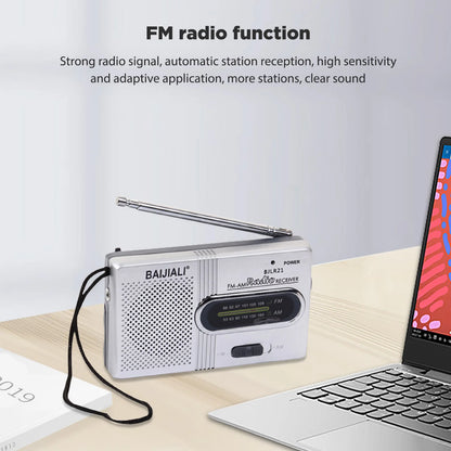 Radio FM/AM Small Portable Radio Battery Operated Radio Full-wave Band World Receiver Telescopic Antenna Built-in Speaker