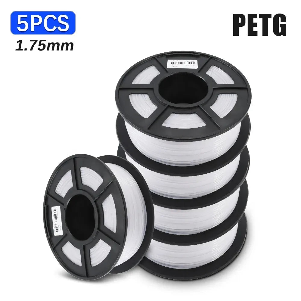 SUNLU 5Roll PETG/PETG Clear Filament 1.75 ±0.02mm 1kg Spool (2.2lbs) High Toughness Neatly Wound Filament Fit Most FDM Printer