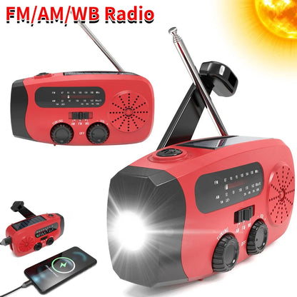 Multifunctional Solar Hand Crank Radio FM AM WB Weather Radio 2000mAh USB Charging Emergency LED Flashlight Power Bank ﻿