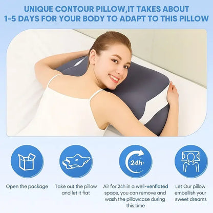 Ergonomic Memory Foam Butterfly Neck Pillow C-Shaped Adjustable Dual Height Transparent Cover Support for Side/Supine/Pillow Sle