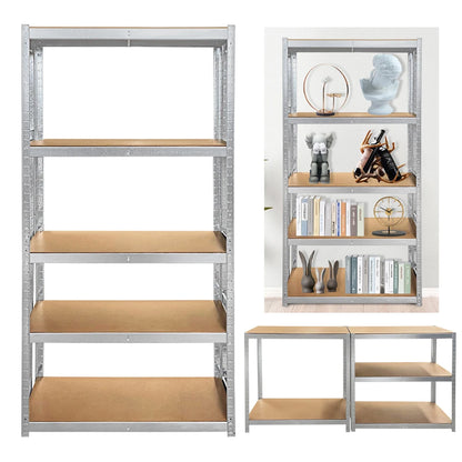 Heavy Duty 5 Tier Galvanised Adjustable Shelf Racking Unit Storage Rack 875KG Capacity Metal Shelves Workshop, Shed, Office,Home