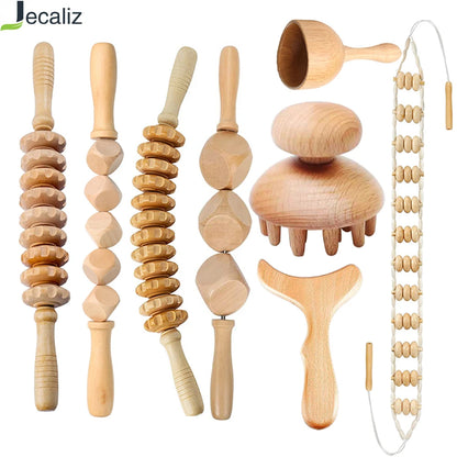 Jecaliz Wooden Therapy Massager for Lymphatic Drainage Anti Cellulite Maderoterapia Body Sculpturing Massage Roller Guasha Sets