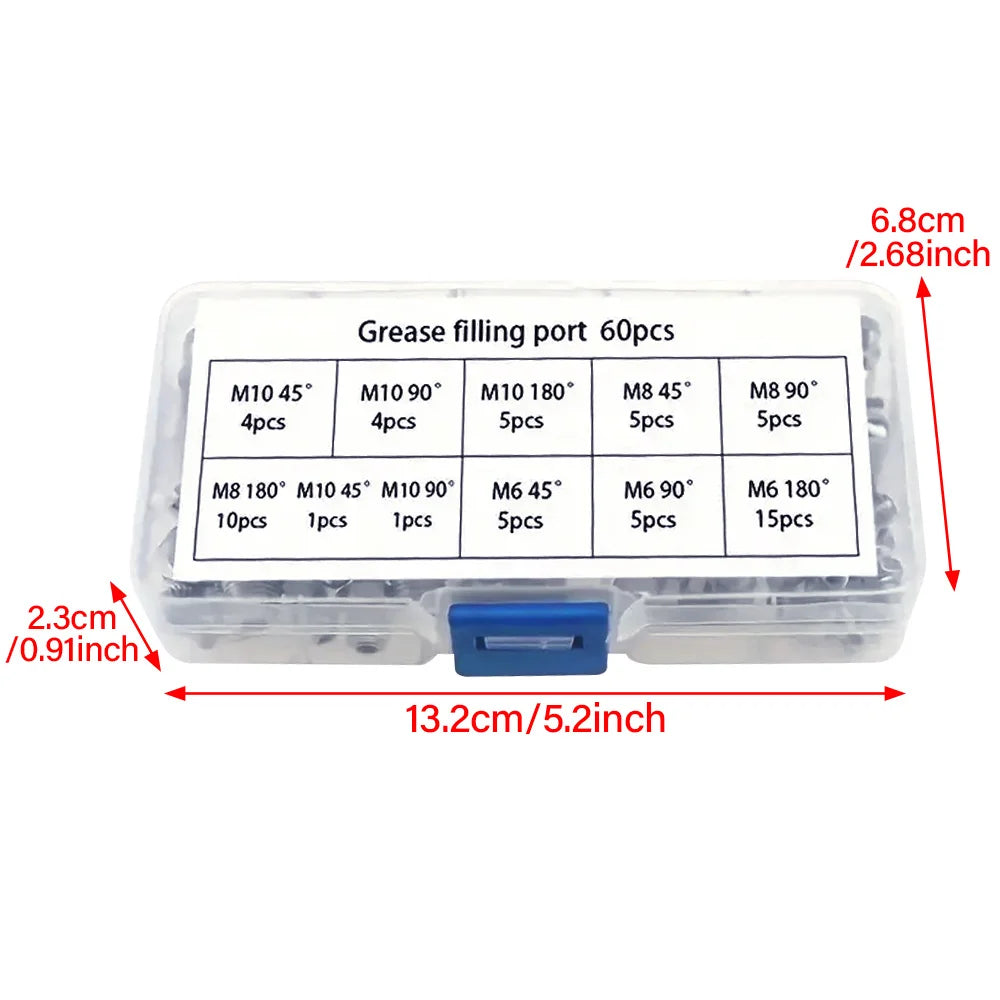 60/120Pcs Metric Grease Fitting Assortment Straight 45°/90°/180°Angle M6 M8 M10 Galvanized Metal Grease Nipple With Storage Box