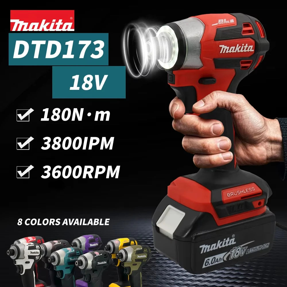 Makita DTD173 18V Cordless Impact Driver 180 N.m Brushless Electric Drill Screwdriver LED Light Multi-function Household To