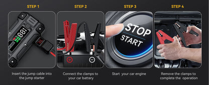 Car Jump Starter 6000A Peak 26800mAh 12V Auto Supercharger Battery Charger Jumper Box with Fast Charger Smart Jumper LED Screen