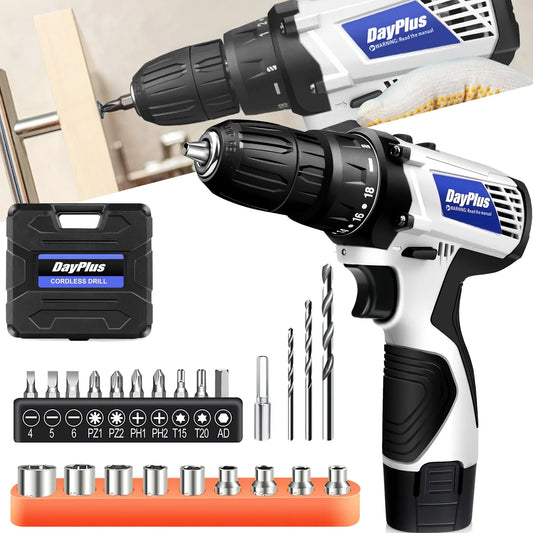 12V Cordless Drill Combo Cutter Electric Screwdriver Kit, 2 Variable Speed 18 + 1 Torque Setting, 23 Drill/Screwdriver Bits