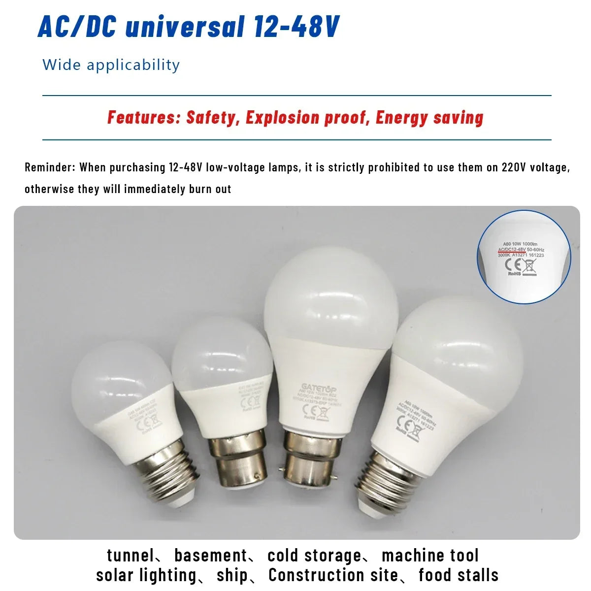 4-20PCS E27 B22 Base LED Bulb Lights AC DC 12V 24V 48V Lampada Luz Lamp 3W 5W 10W Spot Bulb Led Light Bulbs for Home Lighting