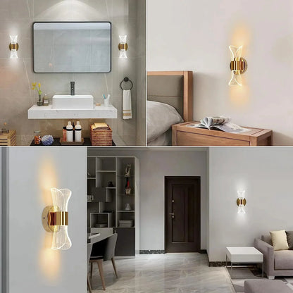 Gold Acrylic Wall Sconce, 12W Led Wall Lamp with 3 Color Temperature Options (3000K/4000K/6500K), Perfect for Hallway
