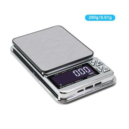Digital Jewelry Scale High Precision 200g/1000gx0.01g Accuracy Smart Counting Gem Food Balance Kitchen Pocket Scales USB Charge