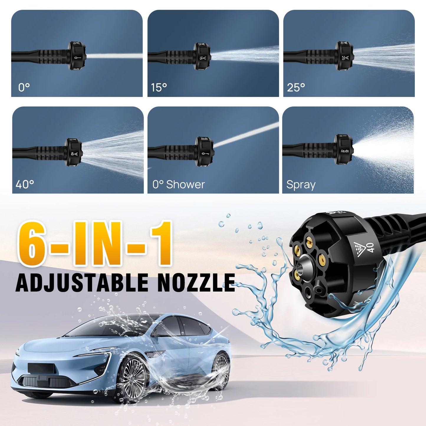 DayPlus Cordless Pressure Washer,6-in-1 Portable Pressure Washer 150bar 3.0Ah Battery for Floor/Garden Cleaning & Watering