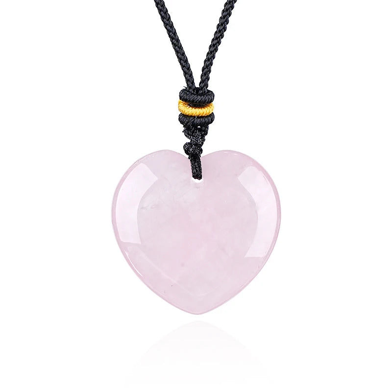1pc 30mm Natural Stone Pendant Necklace Heart Amethyst Rose Quartz Pendant Necklace for Women Men Jewelry Party Gift