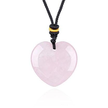 1pc 30mm Natural Stone Pendant Necklace Heart Amethyst Rose Quartz Pendant Necklace for Women Men Jewelry Party Gift