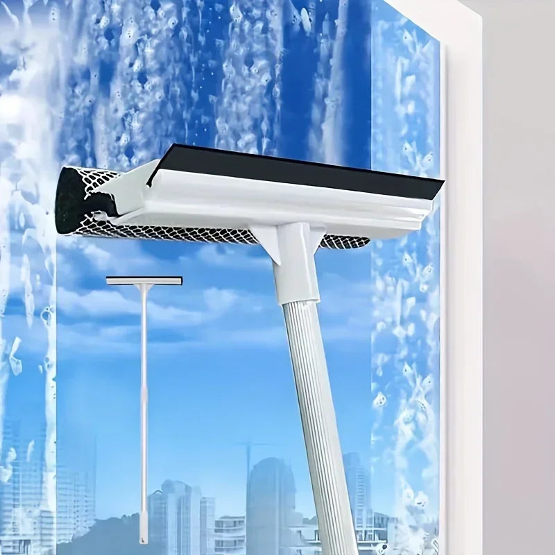 1pc Glass Cleaning Brush 2-in-1 Telescopic Pole Car Window Floor Cleaning Brush Glass Scraper Household Cleaning Tool