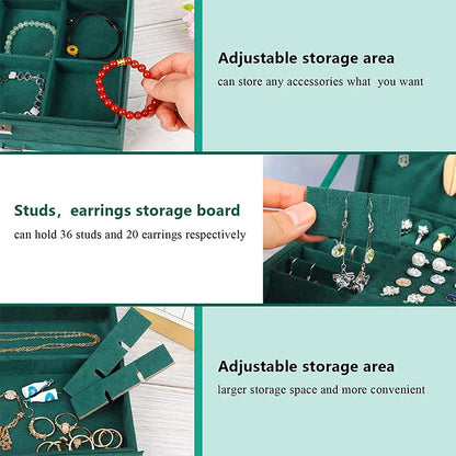 Large Jewellery Box Rings Necklaces Bracelets Jewelry Storage Organiser Green UK