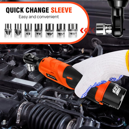 3/8’ 12 V Extended Cordless Ratchet for Car Repair, DIY Work, Automotive, Electric Vehicles, Electric Mode of Operation