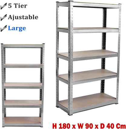 Adjustable Height Layout 5-Tier Heavy Duty Shelf 875kg Boltless Metal Rack Tool Free Assembly for Garage Warehouse Storage